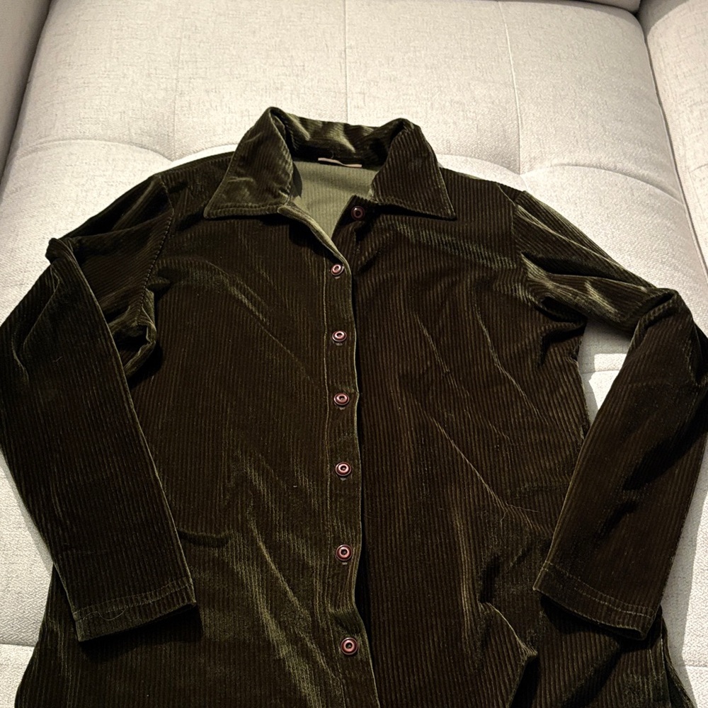 Dark Olive Green Velvet Button Down